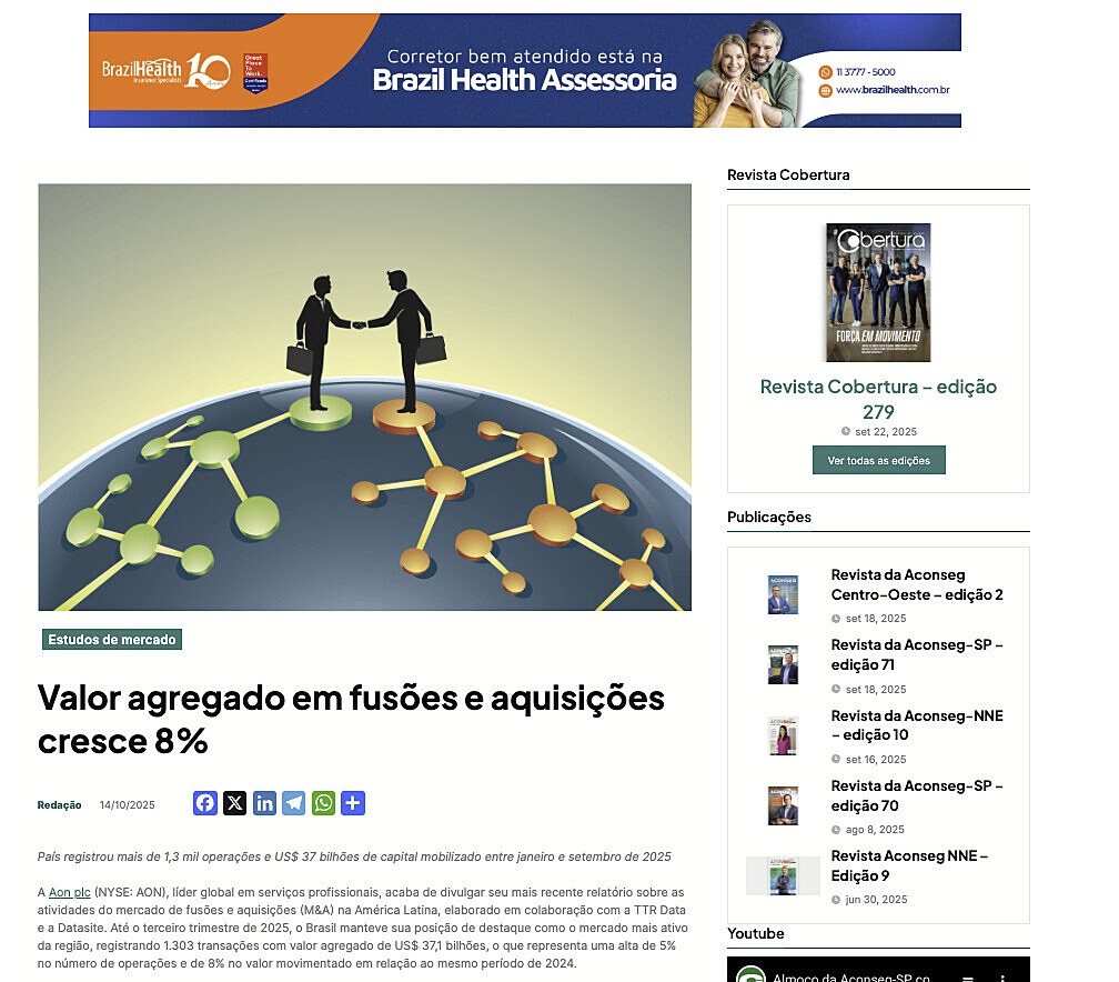 Valor agregado em fuses e aquisies cresce 8%